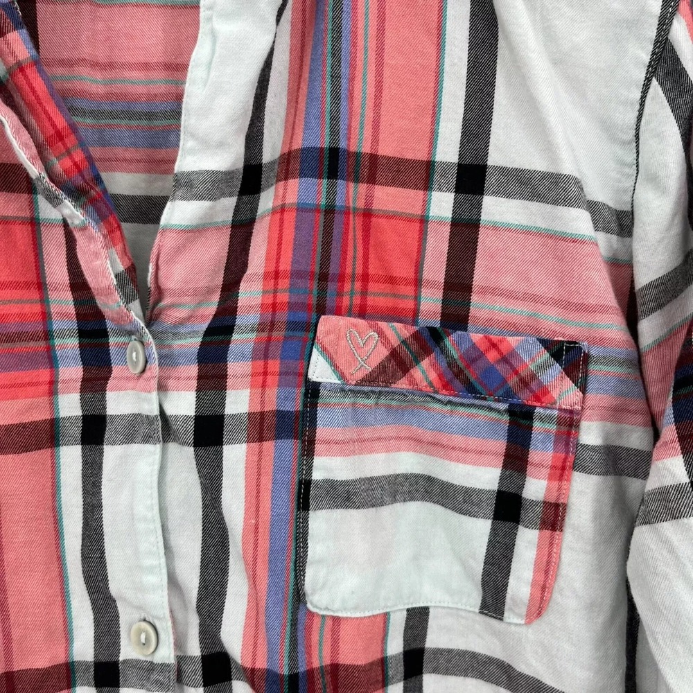 Victoria's Secret Pajama Top Women's Size S Red Plaid Print Long Sleeve Button - Picture 4 of 8